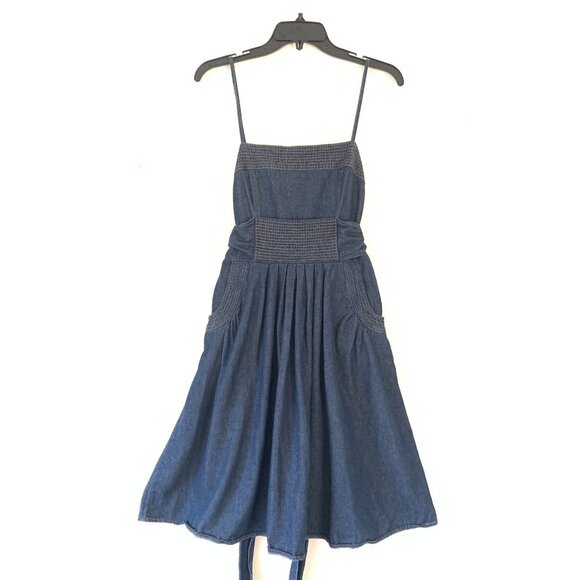 A-List By Wrapper Denim A-Line Dress Sundress Smocked Bodice Pockets Size 9/10 - Picture 1 of 6